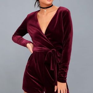 Romantic Moves Burgundy Velvet Long Sleeve Romper